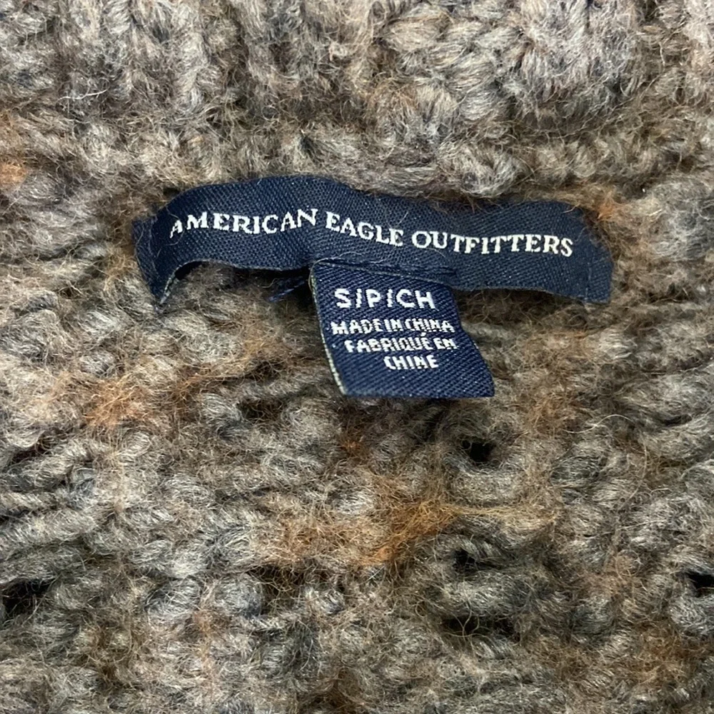 American Eagle Cable-Knit Sweater Dress S Brown/Gray Mock-Neck Mini Cozy Fall - Picture 4 of 6